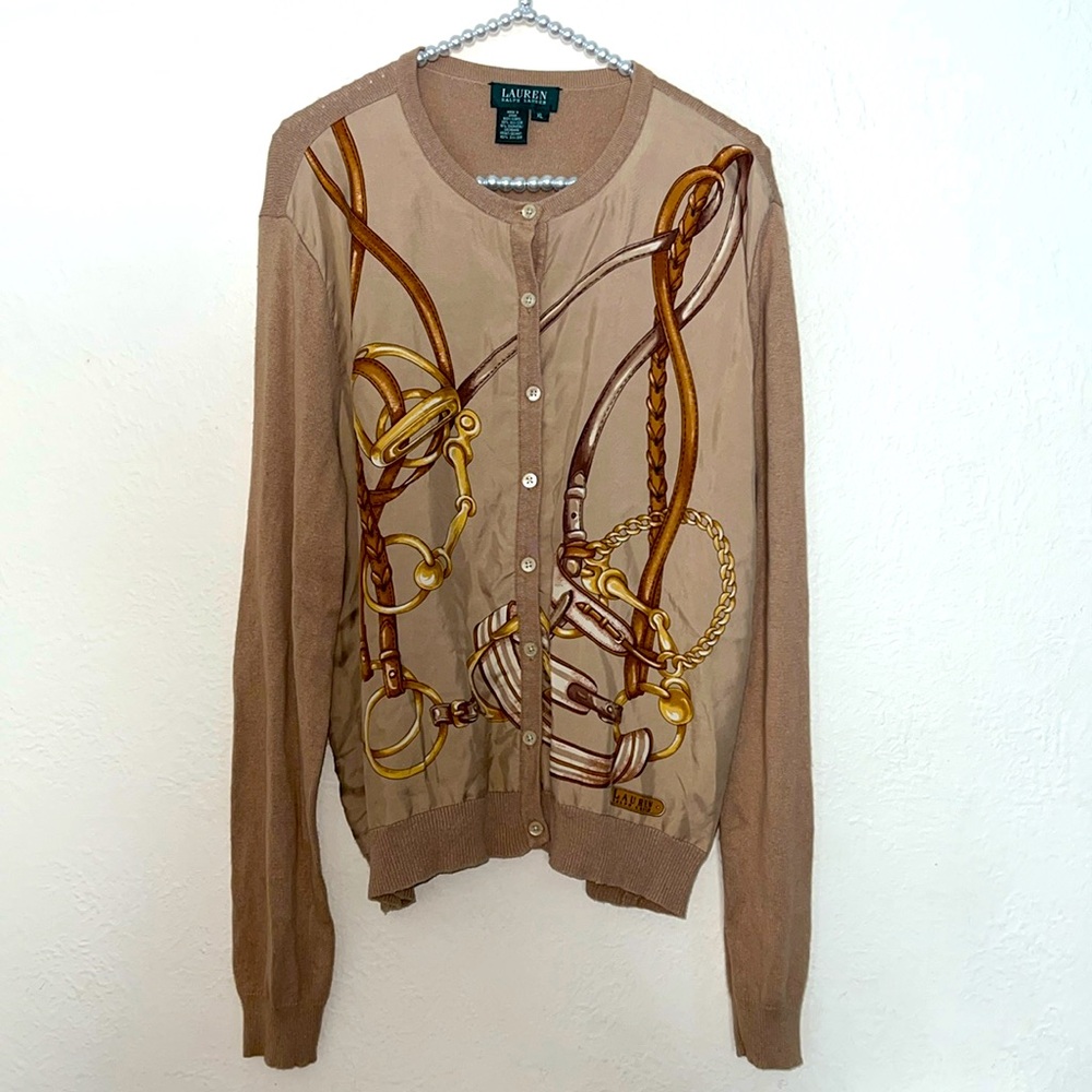 Lauren Ralph Lauren Tan and Brown Cardigan